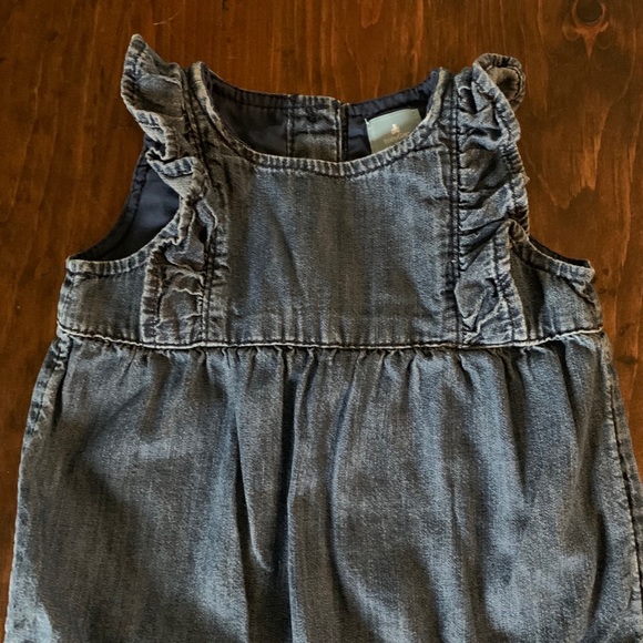 Dark Blue Chambray Ruffle Romper - Picture 4 of 8